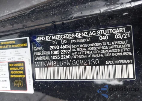 2021 Mercedes-Benz C 300 4Matic from USA, damaged, VIN W1KWJ8EB5MG092130
